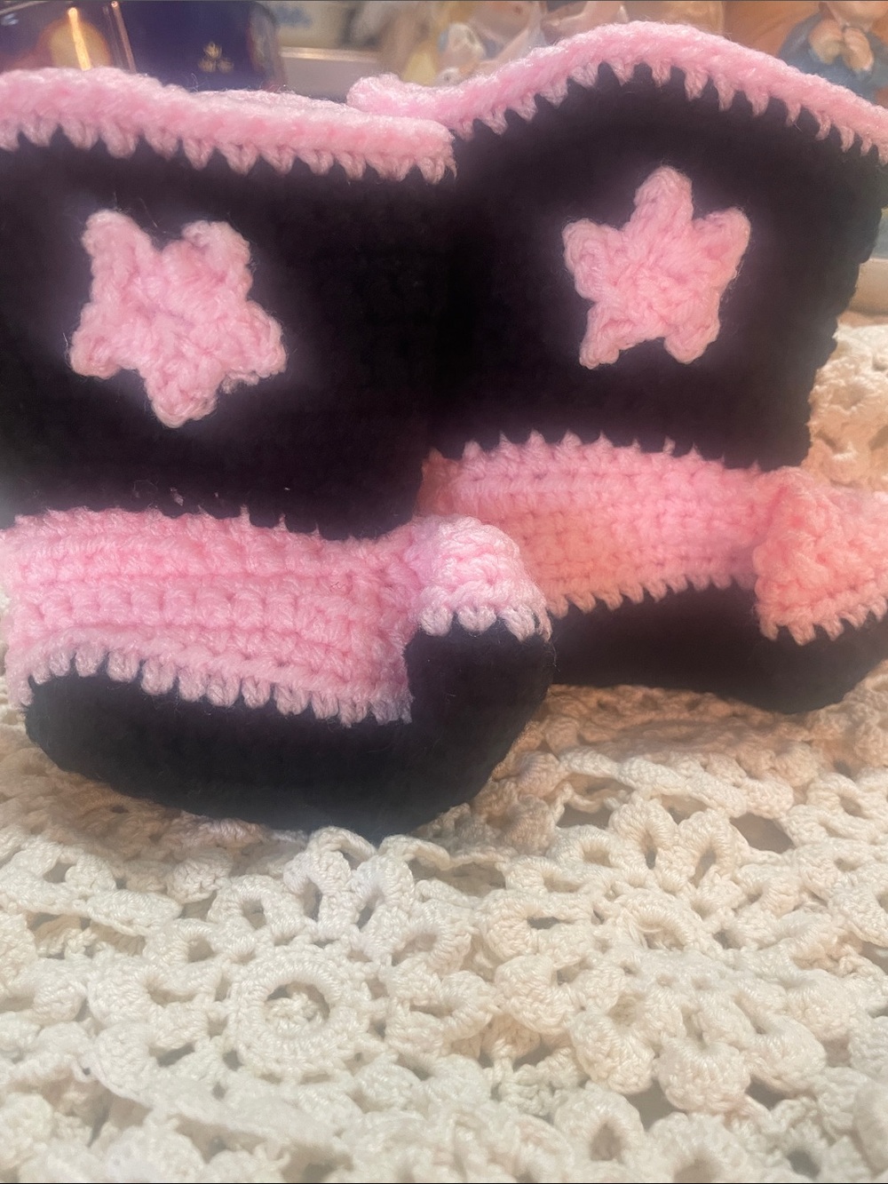 Handmade Pink and Black Crochet Baby Booties - Kids Accessories
